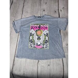 ZUTTER USA Graphic Tee Shirt Women's Grey Free Bird Eagle Print Short Sleeve L